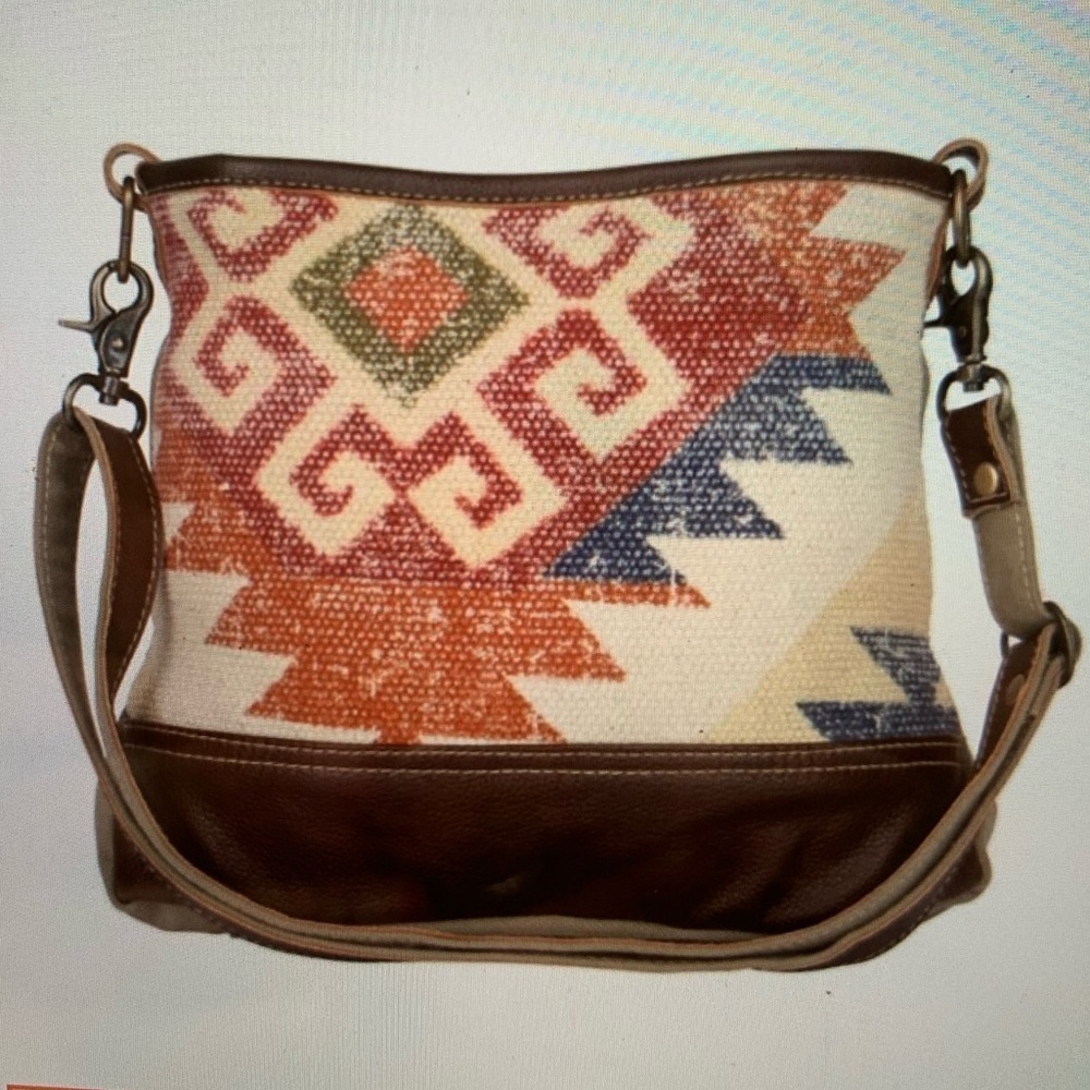 Myra Upcycled canvas & leather Thrill shoulder bag